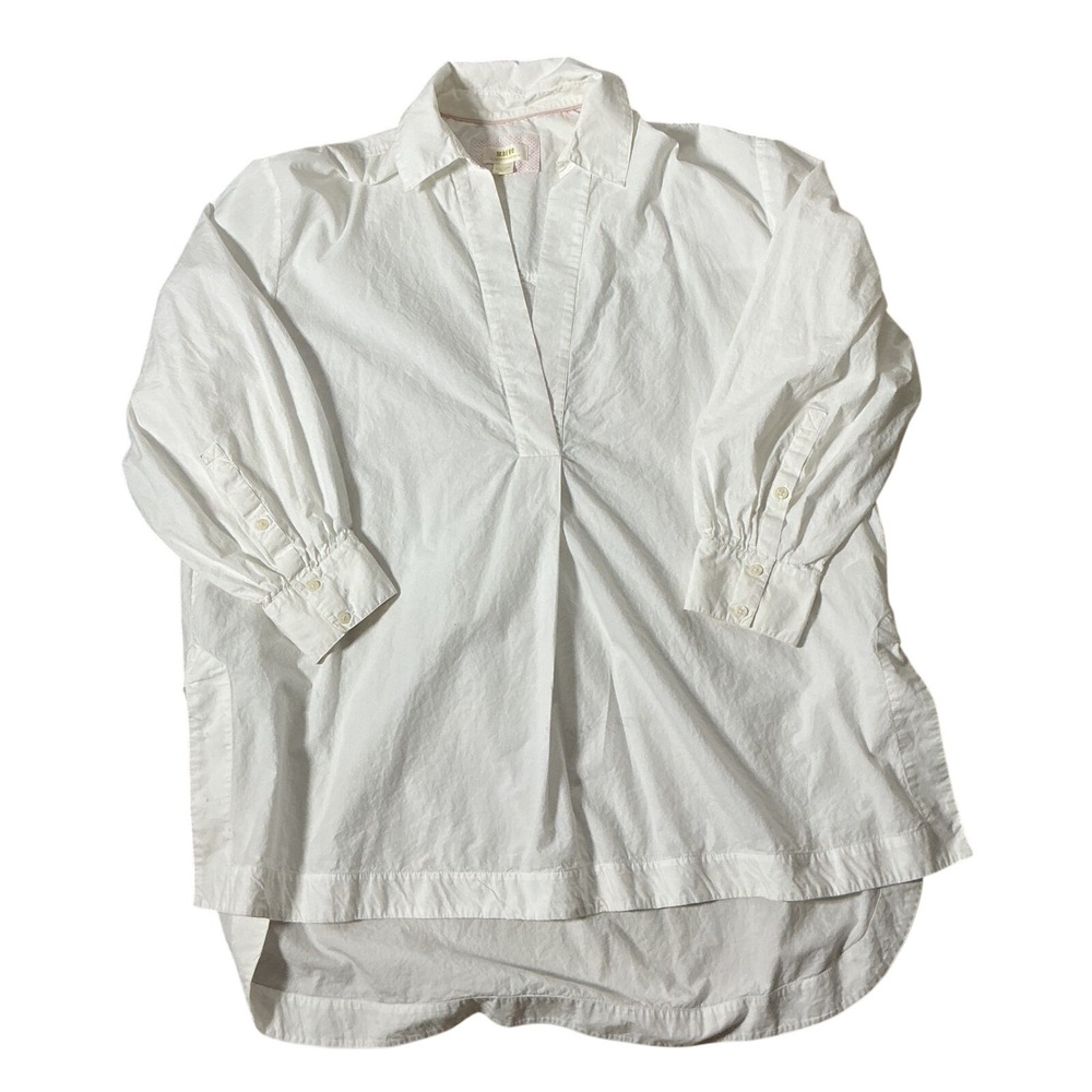 Maeve Anthropologie Oversized Tunic Top Womens XL White Cotton High Low V-Neck